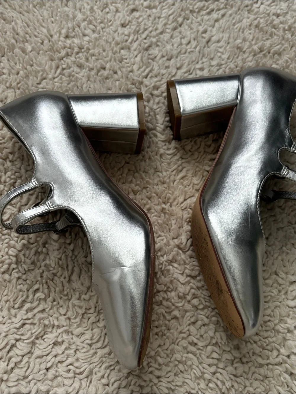 Cider Metallic Silver Double-Strap Mary Jane Block Heels